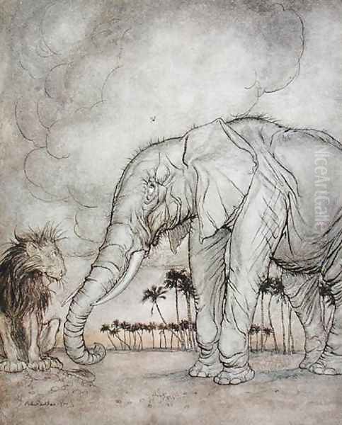 The Lion, Jupiter and the Elephant, illustration from Aesops Fables, published by Heinemann, 1912 - view 1