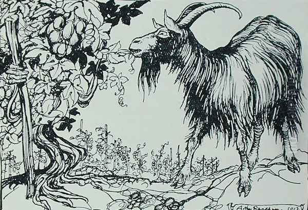 The Goat and the Vine, illustration from Aesops Fables, published by Heinemann, 1912 - view 1
