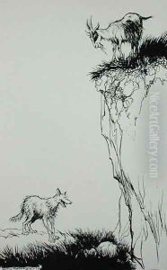 The Wolf and the Goat, illustration from Aesops Fables, published by Heinemann, 1912 by Arthur Rackham