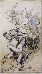 Sprite and Monster,an illustration from Tales from Shakespeare by Charles 1775-1834 and Mary Lamb 1764-1847 1909 by Arthur Rackham