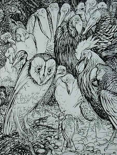 The Owl and the Birds, illustration from Aesops Fables, published by Heinemann, 1912 - view 1
