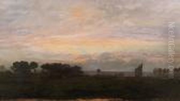 Sailing Barge At A Lock At Sunset - view 1