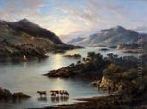 River Landscape With Inlet And Cattle Watering