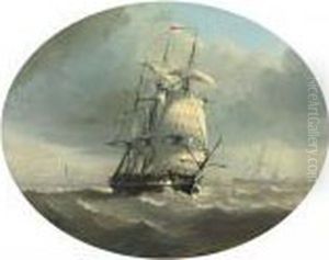 A Three-master And Other Shipping In A Stiff Offshore Breeze