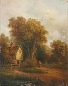 Figures Beside A Cottage In A Countrylane