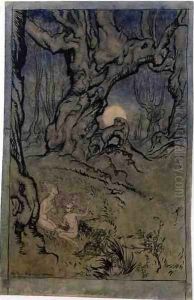 Moonlight Fairies in a Wood by Arthur Rackham