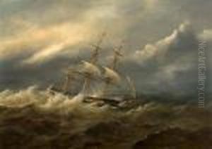 Rigged Ship In Rough Seas