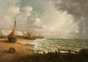 Fishing Vessels On The Shoreline by John Moore Of Ipswich