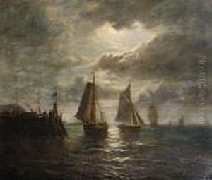 Moonlit Shipping Scene by John Moore Of Ipswich