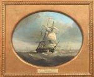 A Sailing Vessel On Choppy Waters by John Moore Of Ipswich