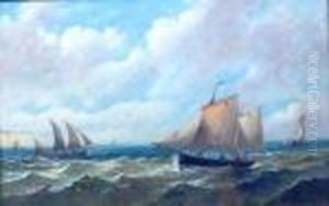 Sailing Boats Off The Shoreline by John Moore Of Ipswich