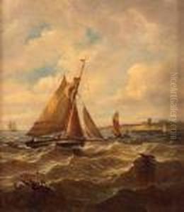 Shipping Off A Coast by John Moore Of Ipswich