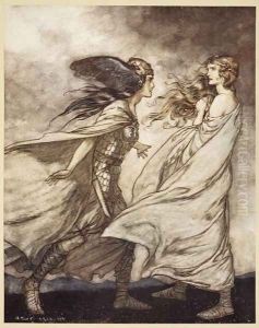 The ring upon thy hand - ..ah be implored For Wotan fling it away, illustration from Siegfried and the Twilight of the Gods, 1924 by Arthur Rackham