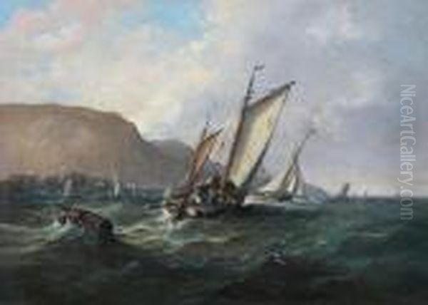 Fishing Boats In Choppy Seas Off A Port - view 1