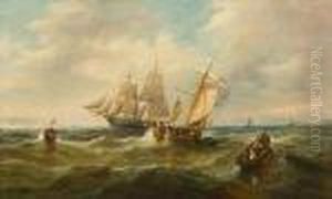 Sailing Vessels Off The Coast by John Moore Of Ipswich