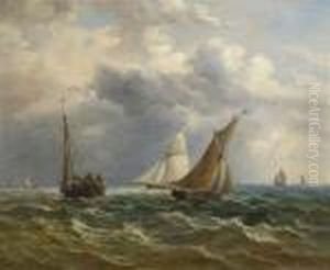 Fishing Boats Out At Sea by John Moore Of Ipswich