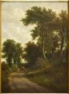 A Wooded Landscape With Pony And Trap