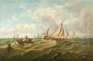 Fishing Vessels At Sea by John Moore Of Ipswich