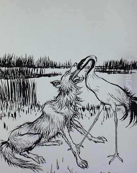 The Wolf and the Crane, illustration from Aesops Fables, published by Heinemann, 1912 - view 1