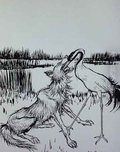 The Wolf and the Crane, illustration from Aesops Fables, published by Heinemann, 1912