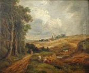 Harvest Scene With A Windmill by John Moore Of Ipswich