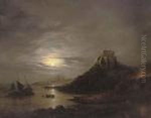 Lindisfarne Castle And Abbey, Holy Island, By Moonlight