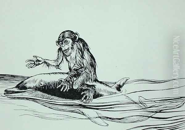The Monkey and the Dolphin, illustration from Aesops Fables, published by Heinemann, 1912 - view 1
