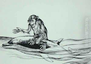 The Monkey and the Dolphin, illustration from Aesops Fables, published by Heinemann, 1912