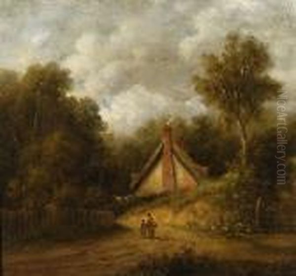 Figures On A Path By A Woodland Cottage - view 1