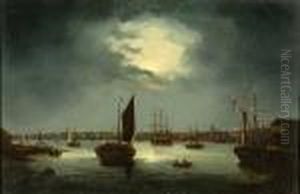 West Cut, Ipswich, By Moonlight by John Moore Of Ipswich