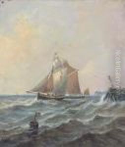 Fishing Schooners Coming Out Of Port by John Moore Of Ipswich