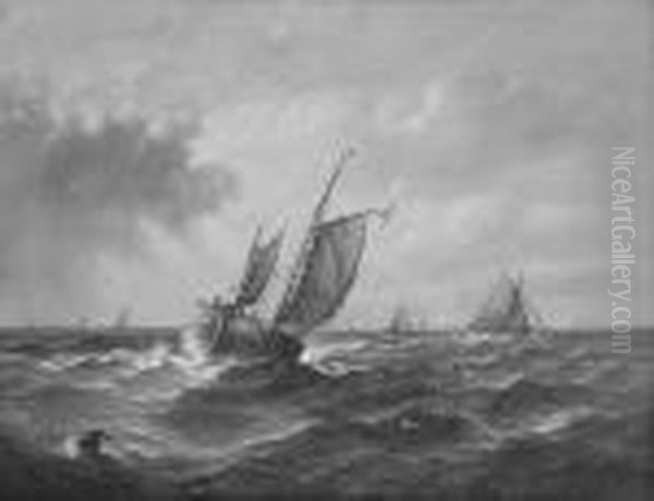 Fishing Boats And Other Vessels In A Choppy Sea - view 1