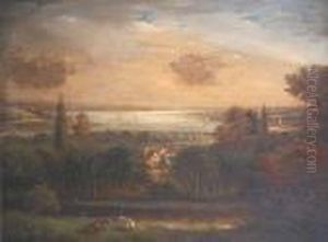 The Deben From Woodbridge With A Train In The Foreground by John Moore Of Ipswich