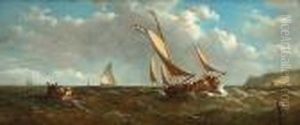 Shipping Close To Shore In A Choppy Sea by John Moore Of Ipswich