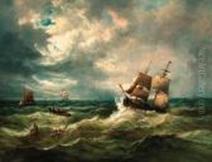 A Trading Brig In A Heavy Swell Running Down The Coast by John Moore Of Ipswich