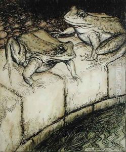 The Frogs and the Well, illustration from Aesops Fables, published 1912 by Arthur Rackham