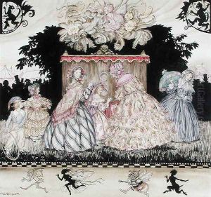 The Peep Show, cover illustration for Costumes Through the Ages, Maggs Brothers, 1938 by Arthur Rackham