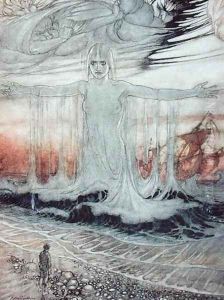 The Shipwrecked Man and the Sea, illustration from Aesops Fables, published by Heinemann, 1912 by Arthur Rackham