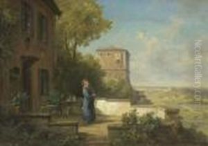 Pfeifenraucher Auf Der Terrasse by Willy Moralt