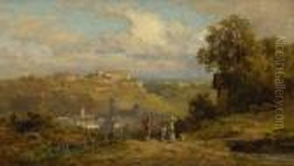 Spazierganger Am Aussichtspunkt Uber Einer Stadt - view 1