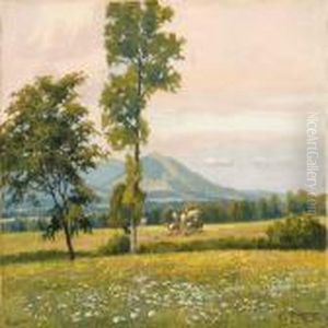 Summer Landscape With A Harvest Scene by Willy Moralt