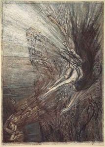 The frolic of the Rhinemaidens, illustration from The Rhinegold and the Valkyrie, 1910 by Arthur Rackham