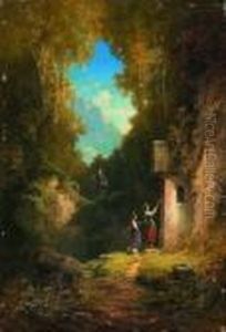 Zwei Dirndl Vor Der
Waldkapelle. by Willy Moralt
