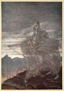 The norns vanish, illustration from Siegfried and the Twilight of the Gods, 1924 by Arthur Rackham