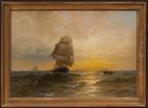 Full Sail At Sunset by Edward Moran