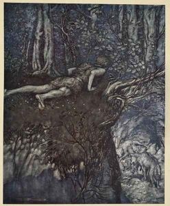 And there I learnt what love was like, illustration from Siegfried and the Twilight of the Gods, 1924 by Arthur Rackham