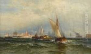 Steamships And Sailing Boats by Edward Moran