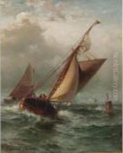 Fishing Boats In Portland Harbor by Edward Moran