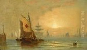 Fishing Fleet At Sunset by Edward Moran