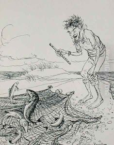 The Fisherman Piping, illustration from Aesops Fables, published by Heinemann, 1912 by Arthur Rackham
